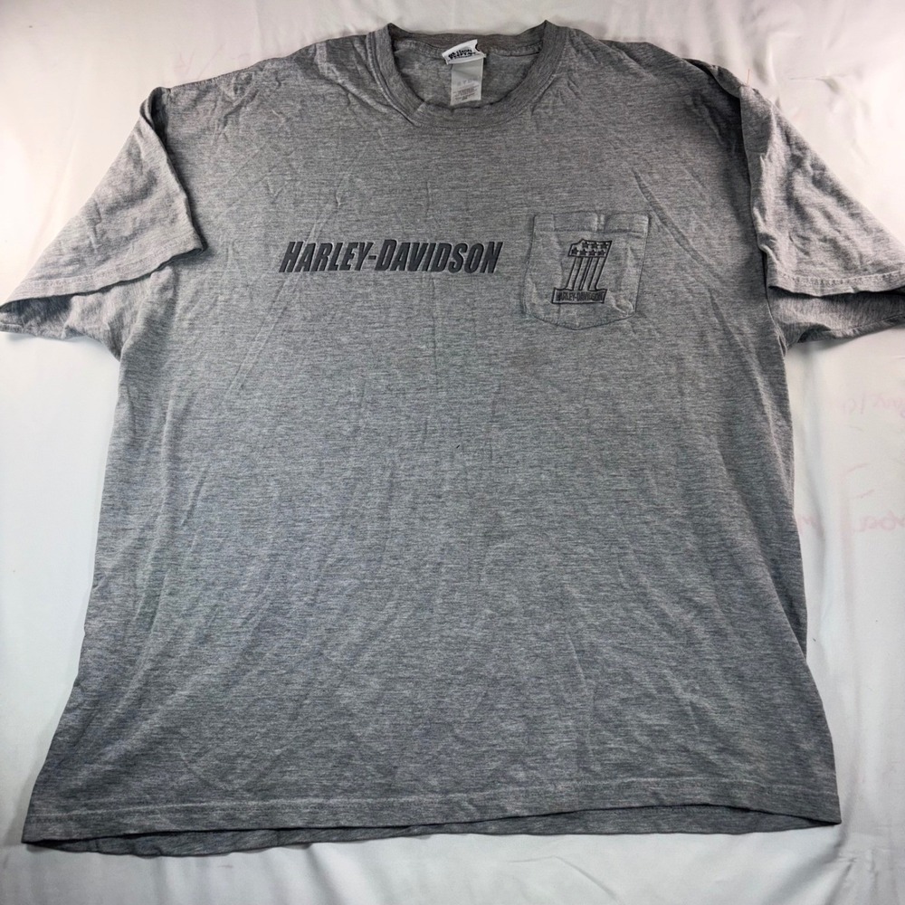 Vintage‎ Harley Davidson Macon Georgia T Shirt 2XL Gray Pocket Hanes Beefy-T USA